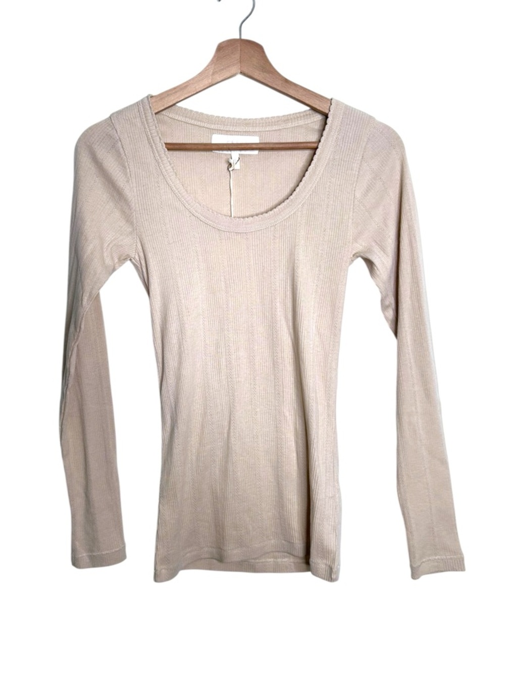 The Great Sleep The Pointelle Sleep Long Sleeve Scoop Ballet Tee in Cement Sz XS - Picture 6 of 7